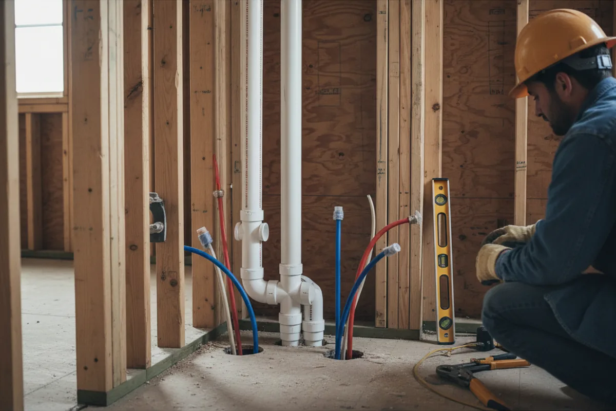 Drain and supply rough-in during Leak Detection in East Meadow
